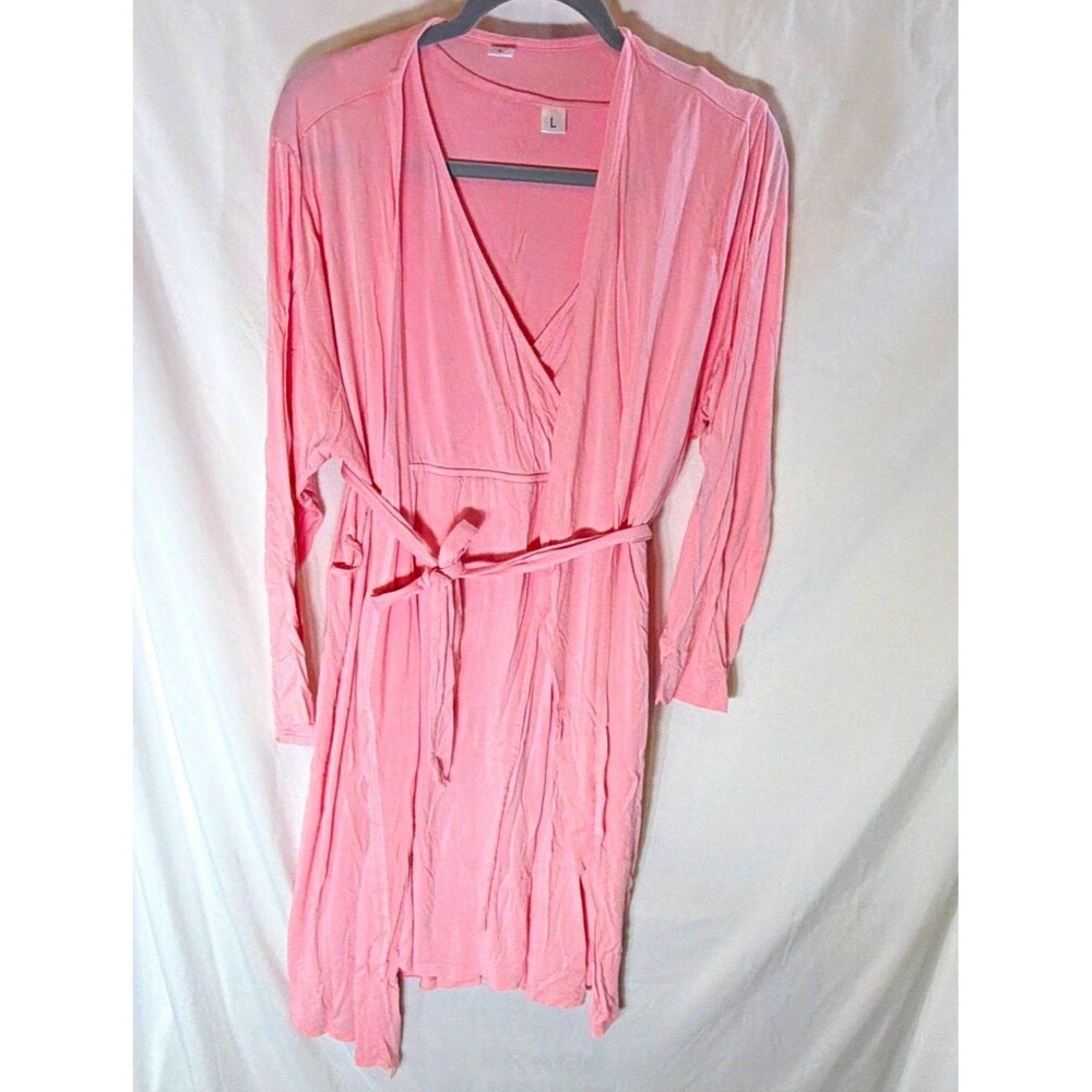 Amazon Women’s L Pink V-Neck Long Sleeve Tie Belt Robe & Gown Set Postpartum